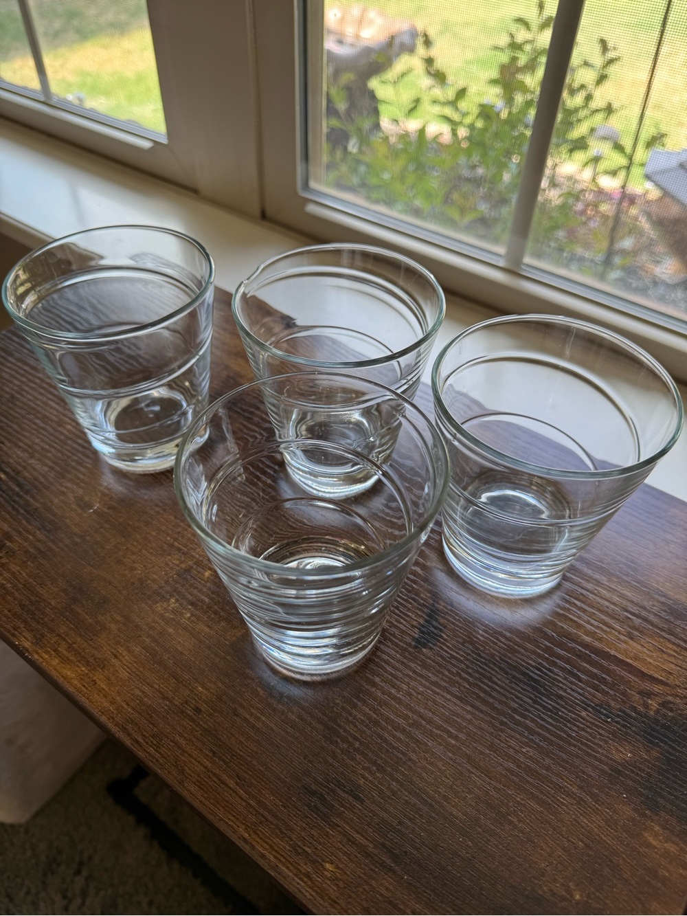 Set of 4 Clear Ribbed Glass Tumblers / Drinking Glasses